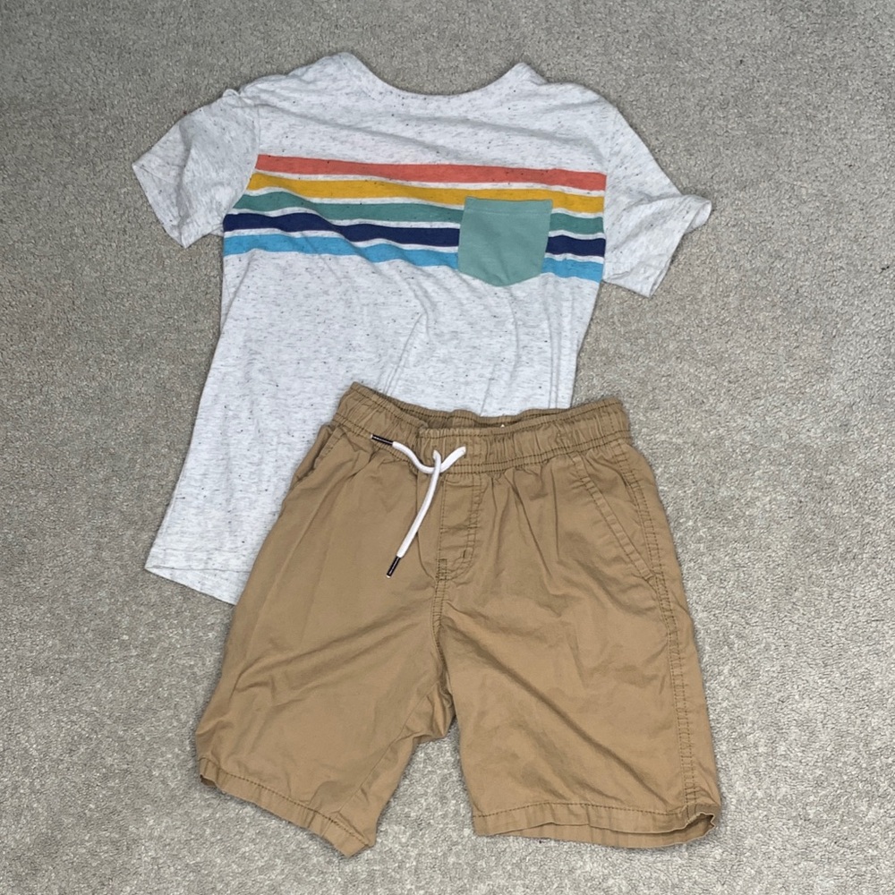Striped T-Shirt and Tan Shorts Set